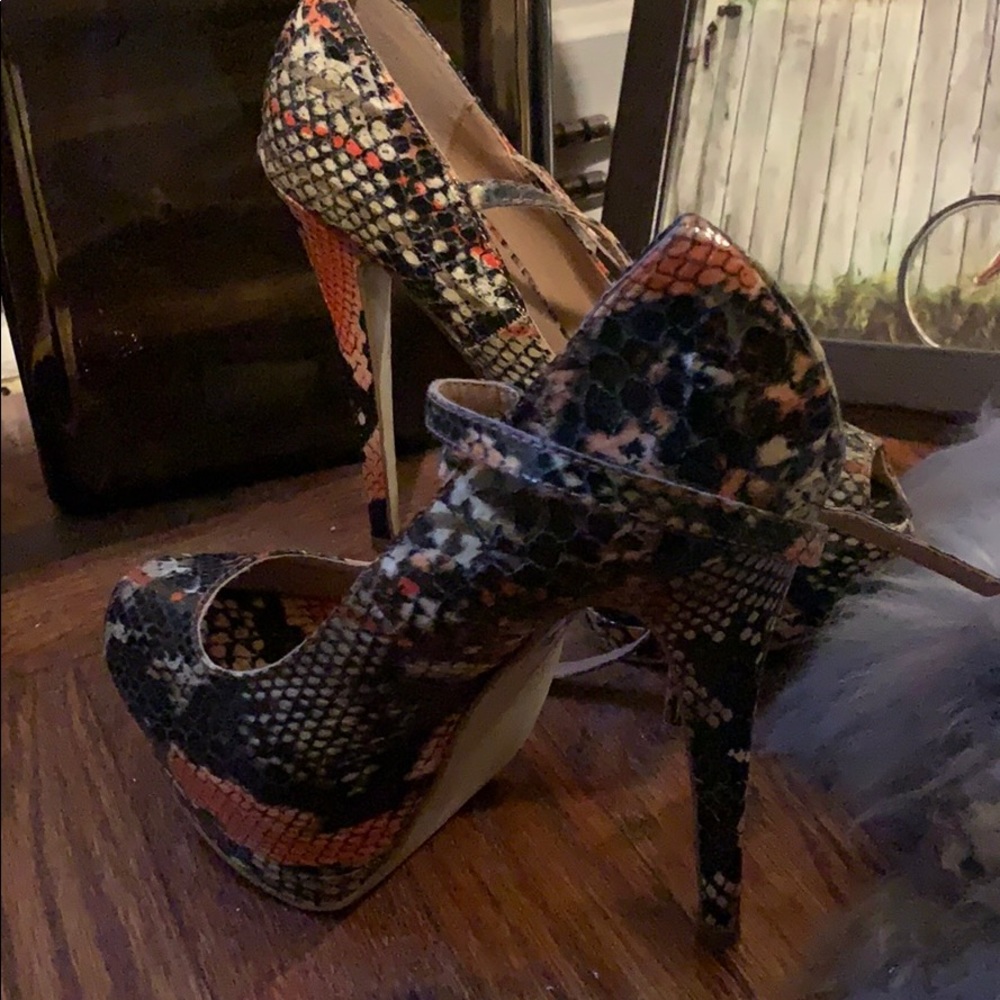 Platform Peep Toe Multi Color Snake Print - image 5